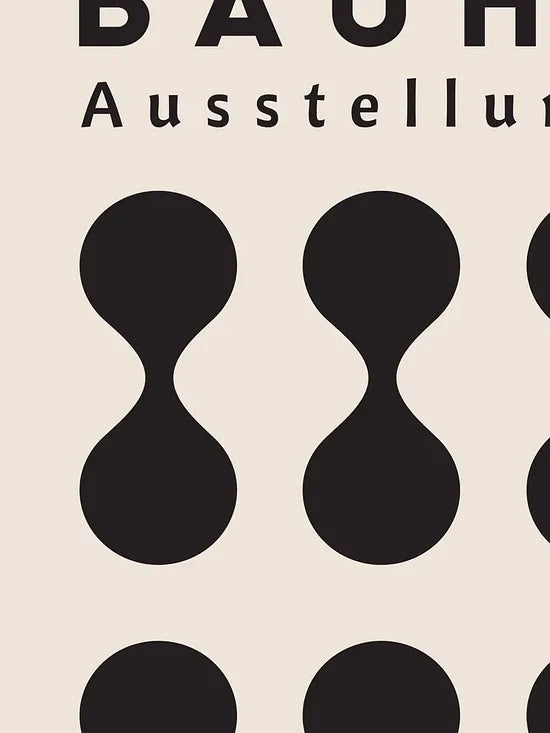 Gros plan sur sabliers et points de l'affiche Bauhaus geometrique