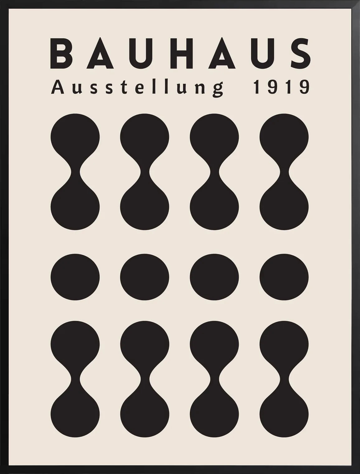 Encadrement noir mat autour de l'affiche Bauhaus sabliers et points
