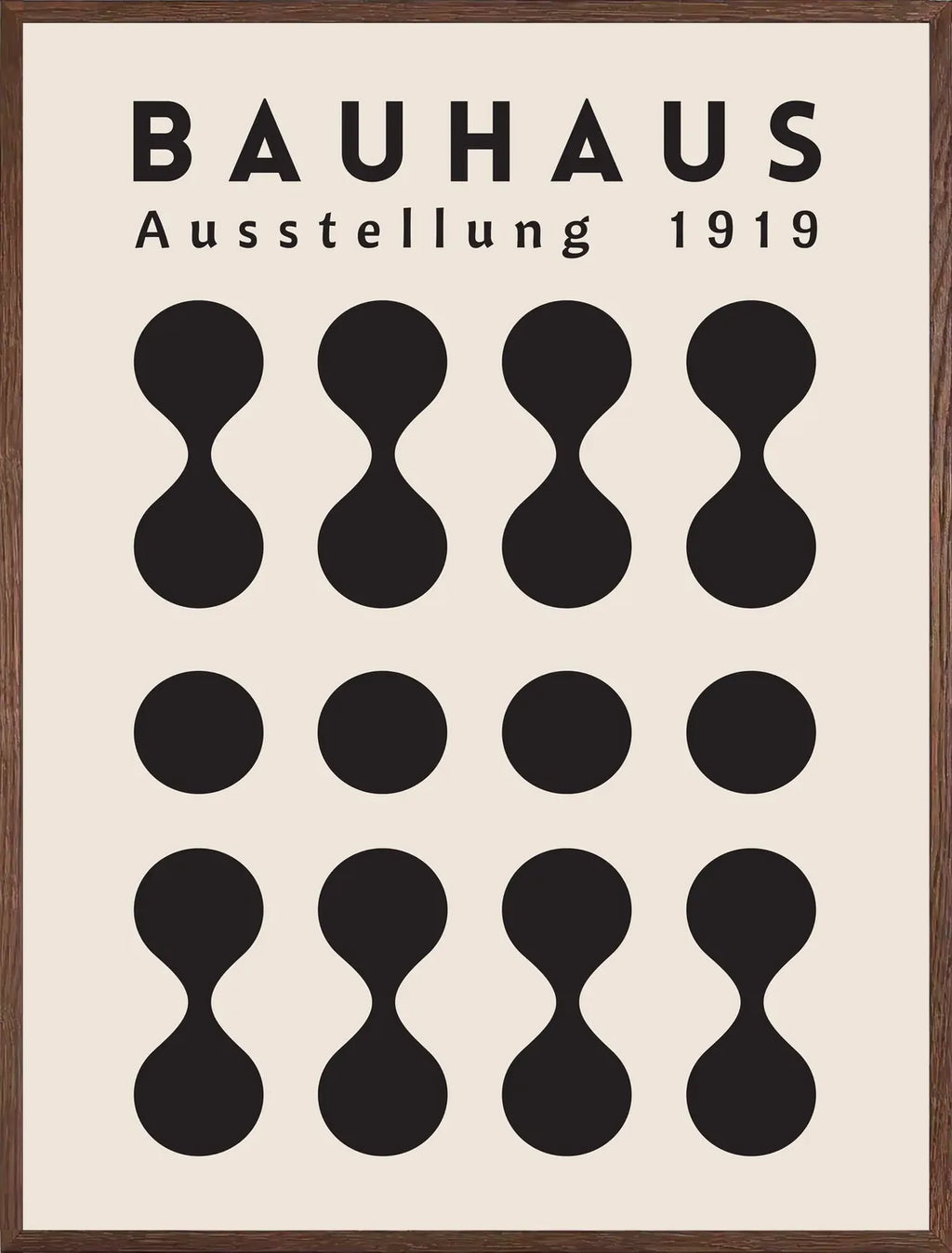 Cadre chene clair entourant l'affiche Bauhaus sabliers et points