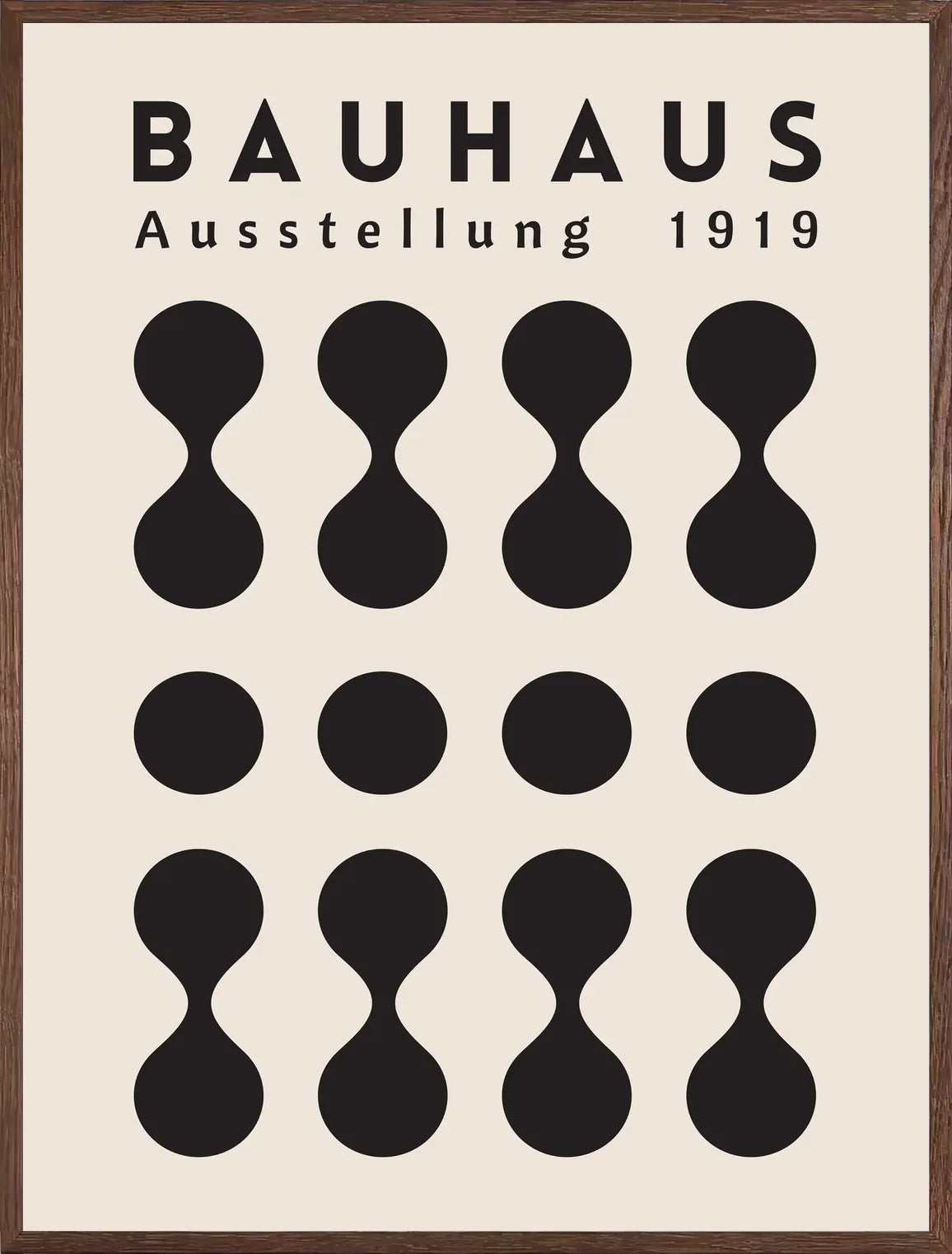 Cadre chene clair entourant l'affiche Bauhaus sabliers et points