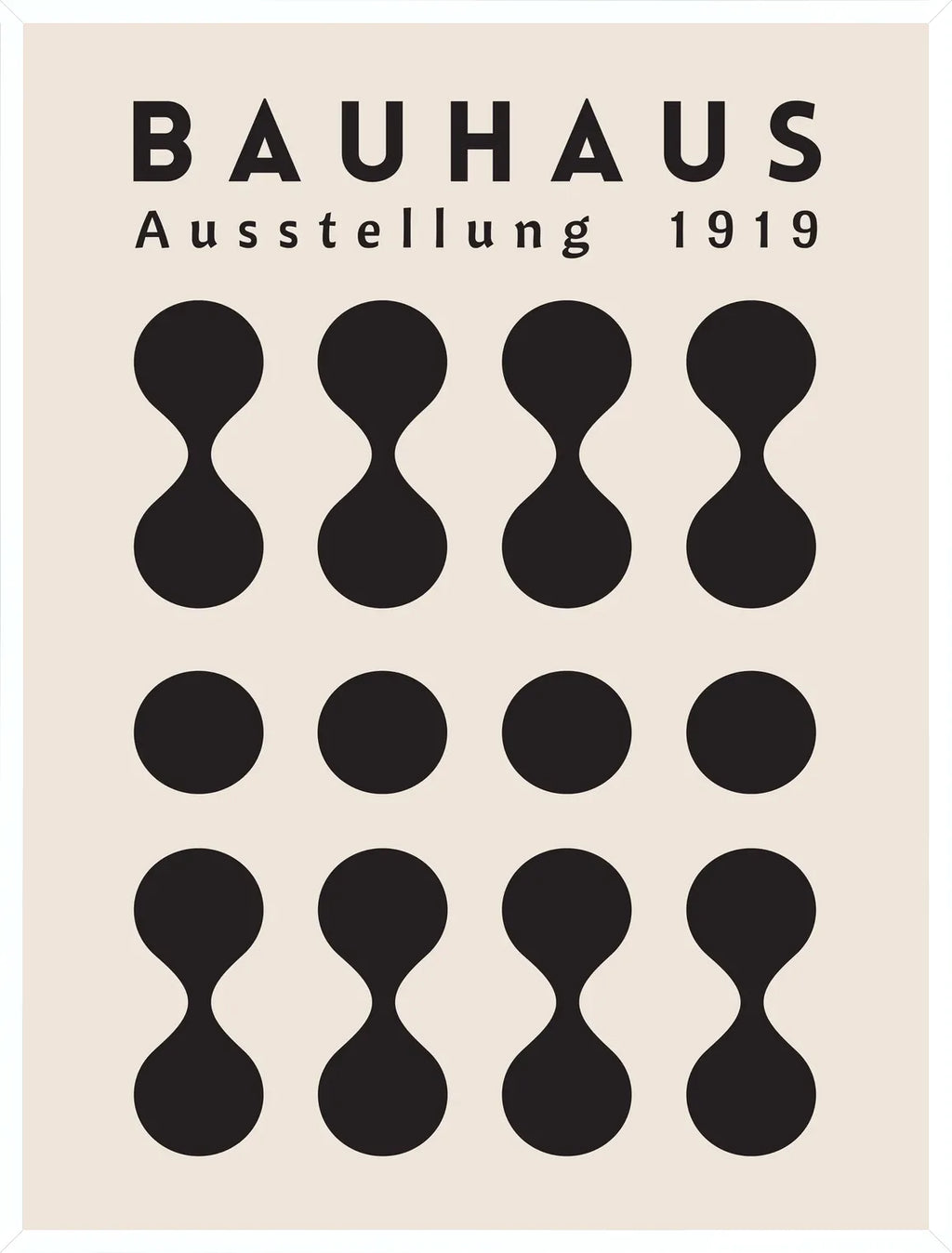 Cadre blanc epure presentant l'affiche Bauhaus sabliers et points