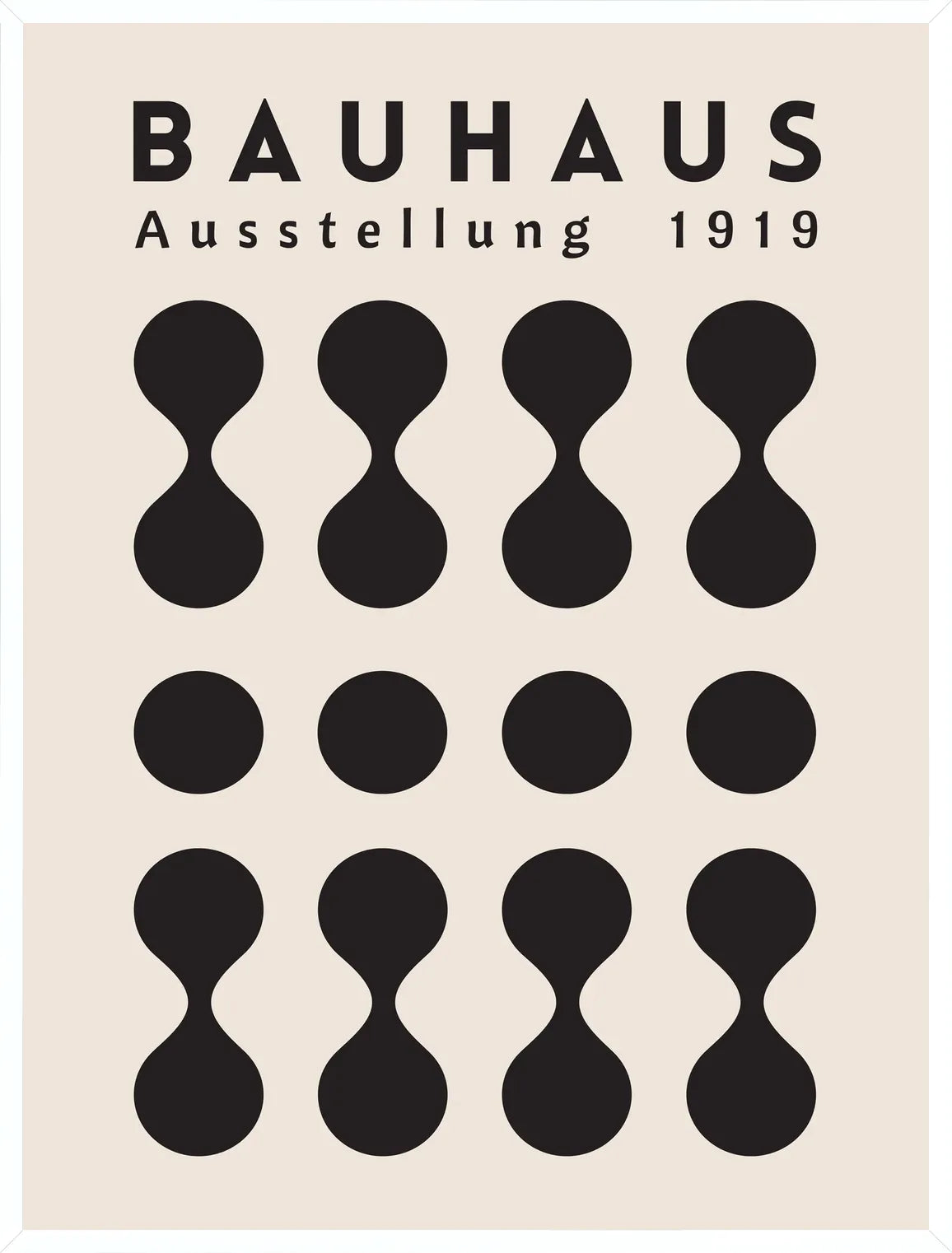 Cadre blanc epure presentant l'affiche Bauhaus sabliers et points