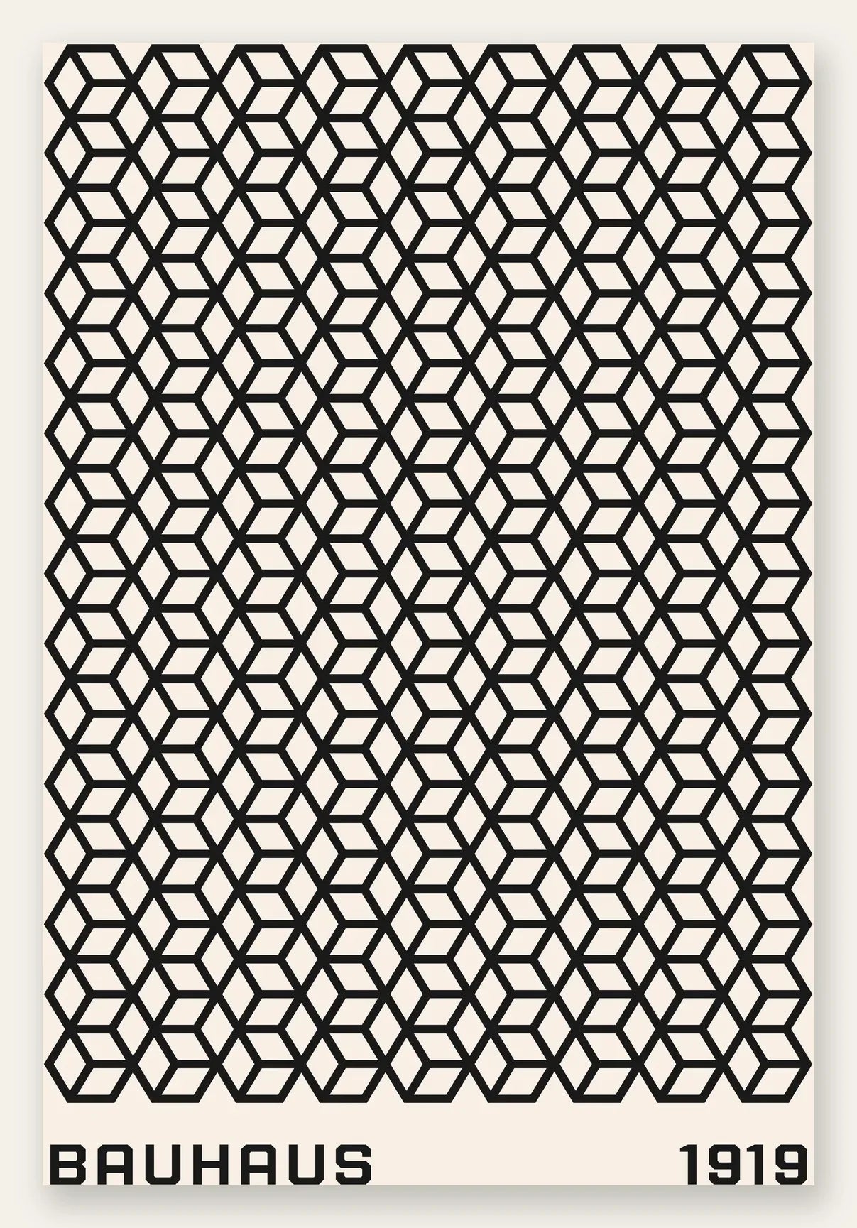 Treillis de Cubes, affiche Bauhaus geometrique sur fond colore
