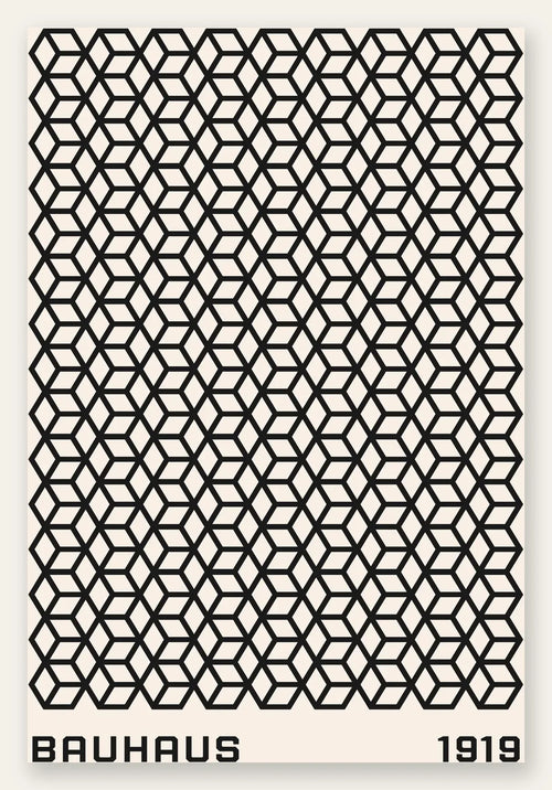 Treillis de Cubes, affiche Bauhaus geometrique sur fond colore