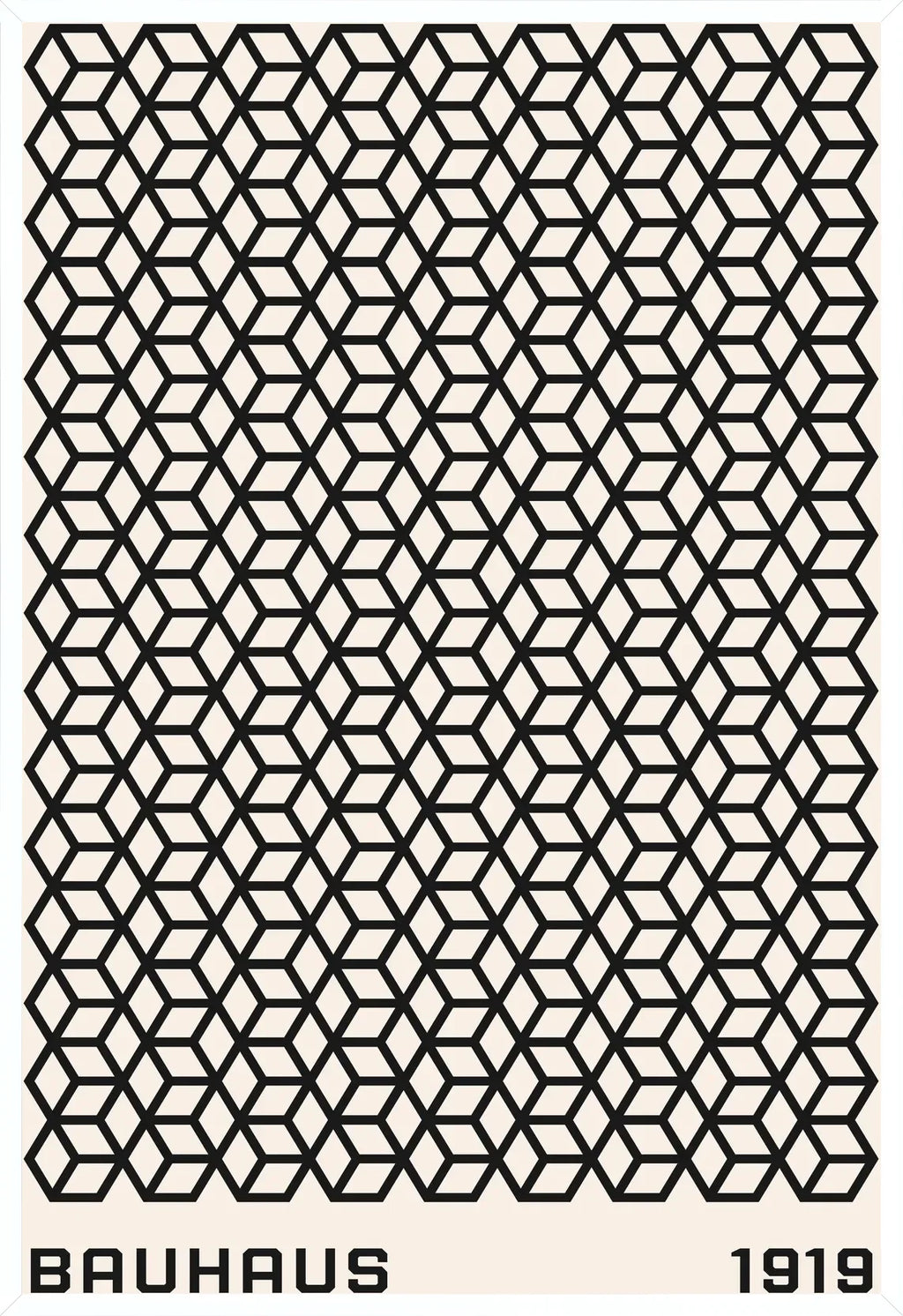 Cadre blanc epure presentant l'affiche Bauhaus treillis de cubes