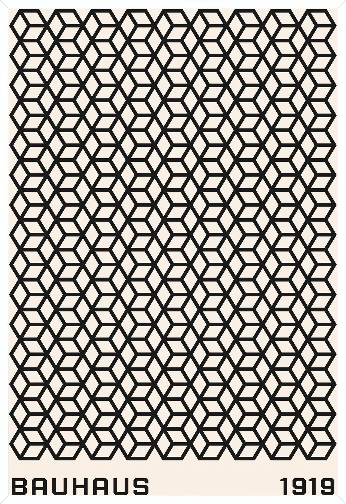 Cadre blanc epure presentant l'affiche Bauhaus treillis de cubes