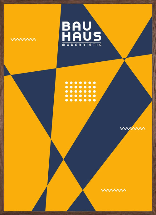 Cadre chene clair entourant l'affiche Bauhaus triangles modernistic