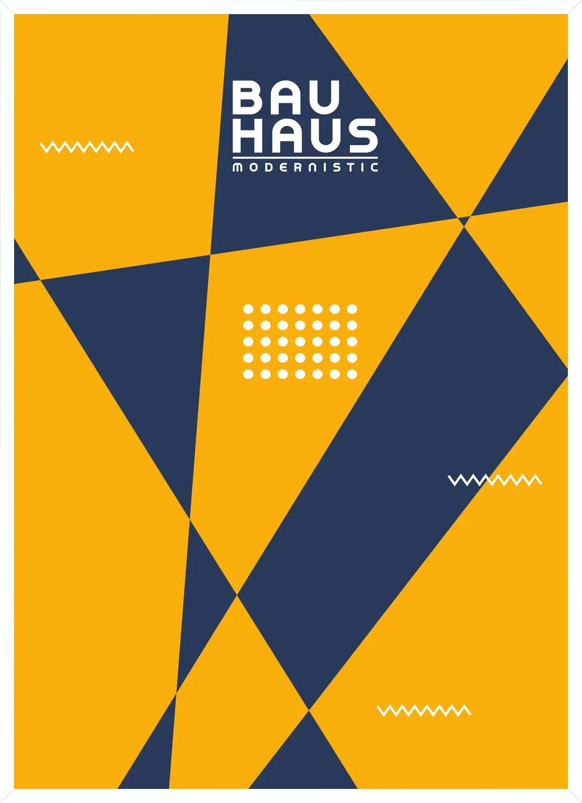 Cadre blanc epure presentant l'affiche Bauhaus triangles modernistic