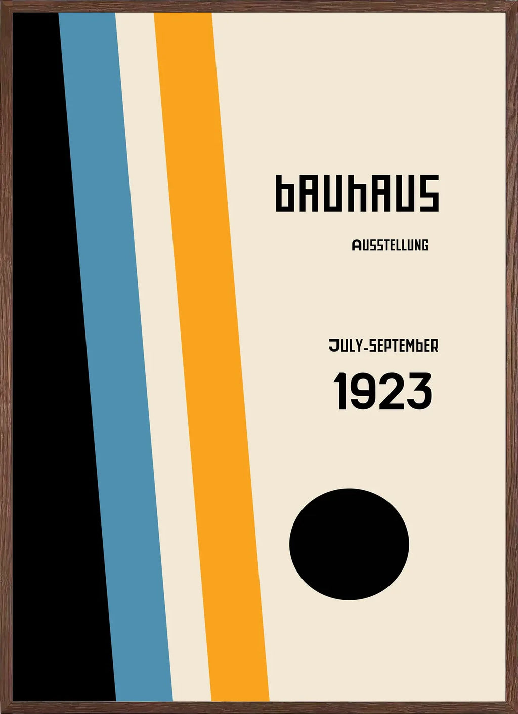 Cadre chene clair entourant l'affiche Bauhaus vagues turquoise