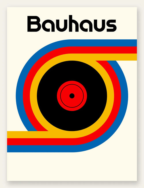 Vinyle et Ruban, affiche Bauhaus geometrique sur fond colore