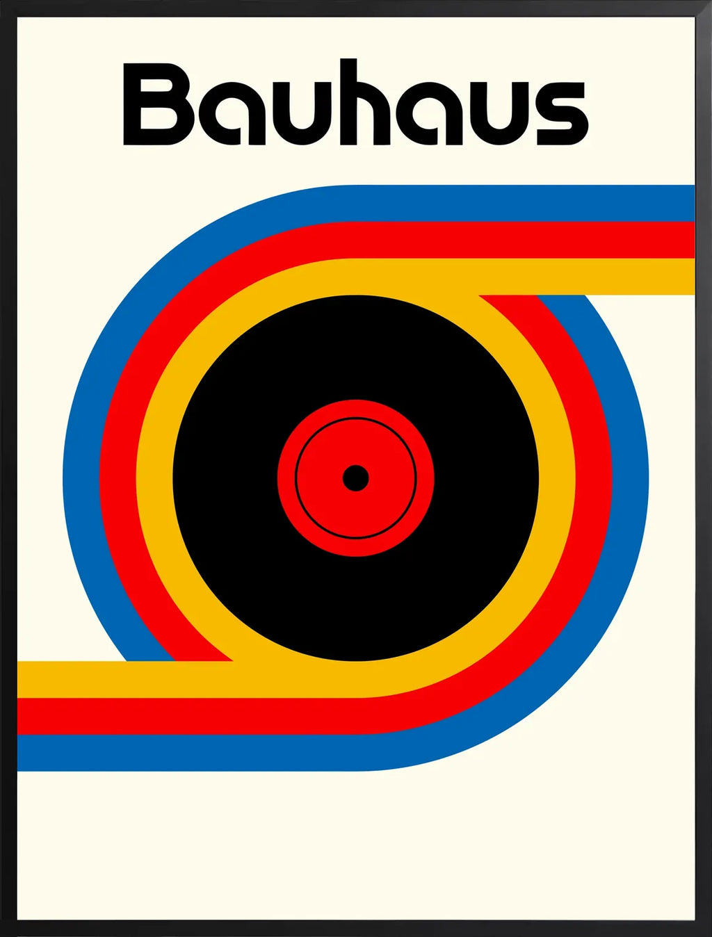 Encadrement noir mat autour de l'affiche Bauhaus vinyle et ruban