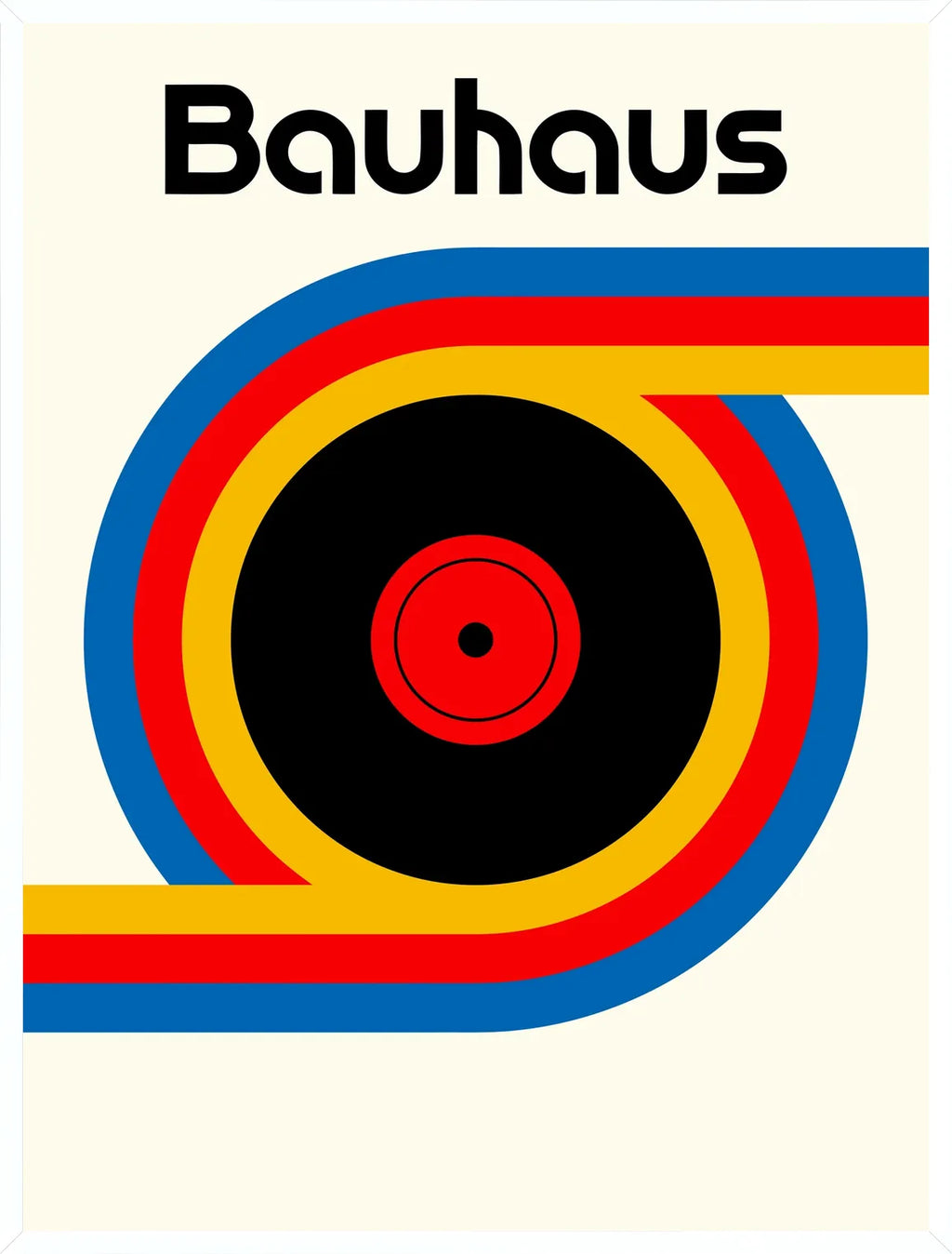 Cadre blanc epure presentant l'affiche Bauhaus vinyle et ruban