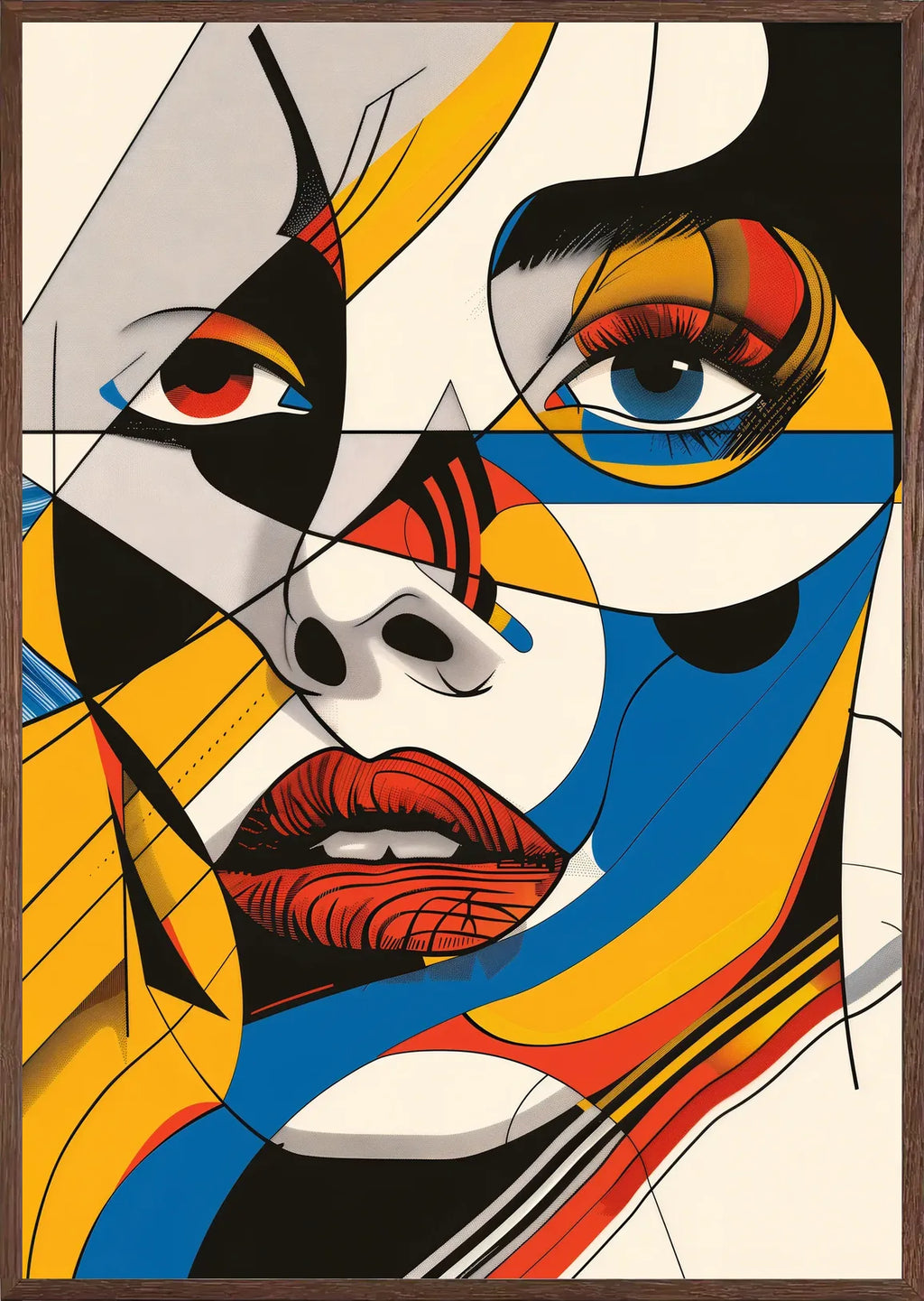 Cadre chene clair entourant l'affiche Bauhaus visage cubiste
