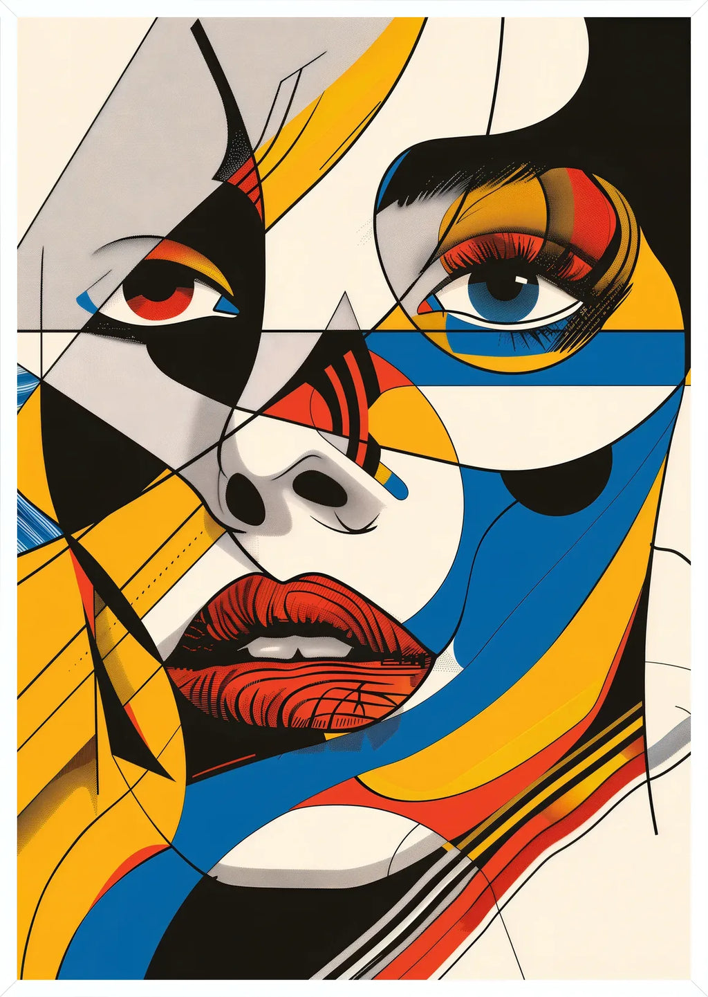 Cadre blanc epure presentant l'affiche Bauhaus visage cubiste