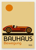 Voiture de Course, affiche Bauhaus geometrique sur fond colore