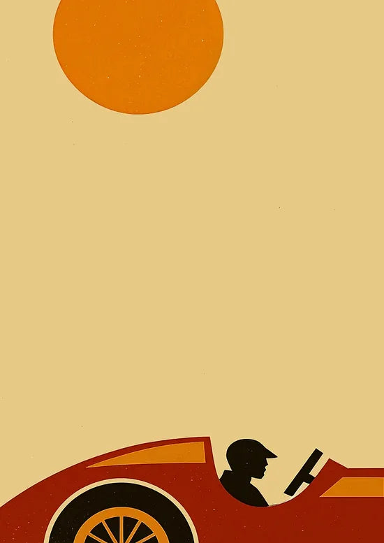 Gros plan sur voiture de course de l'affiche Bauhaus geometrique