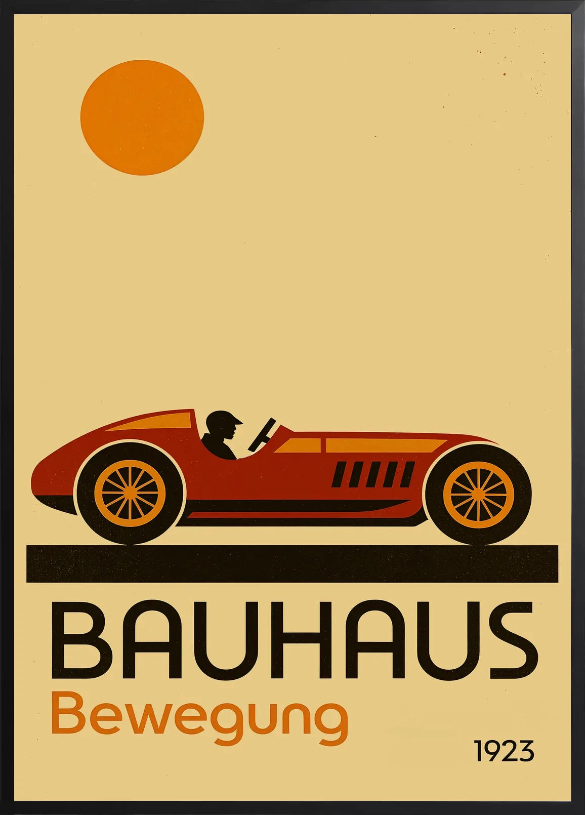 Encadrement noir mat autour de l'affiche Bauhaus voiture de course
