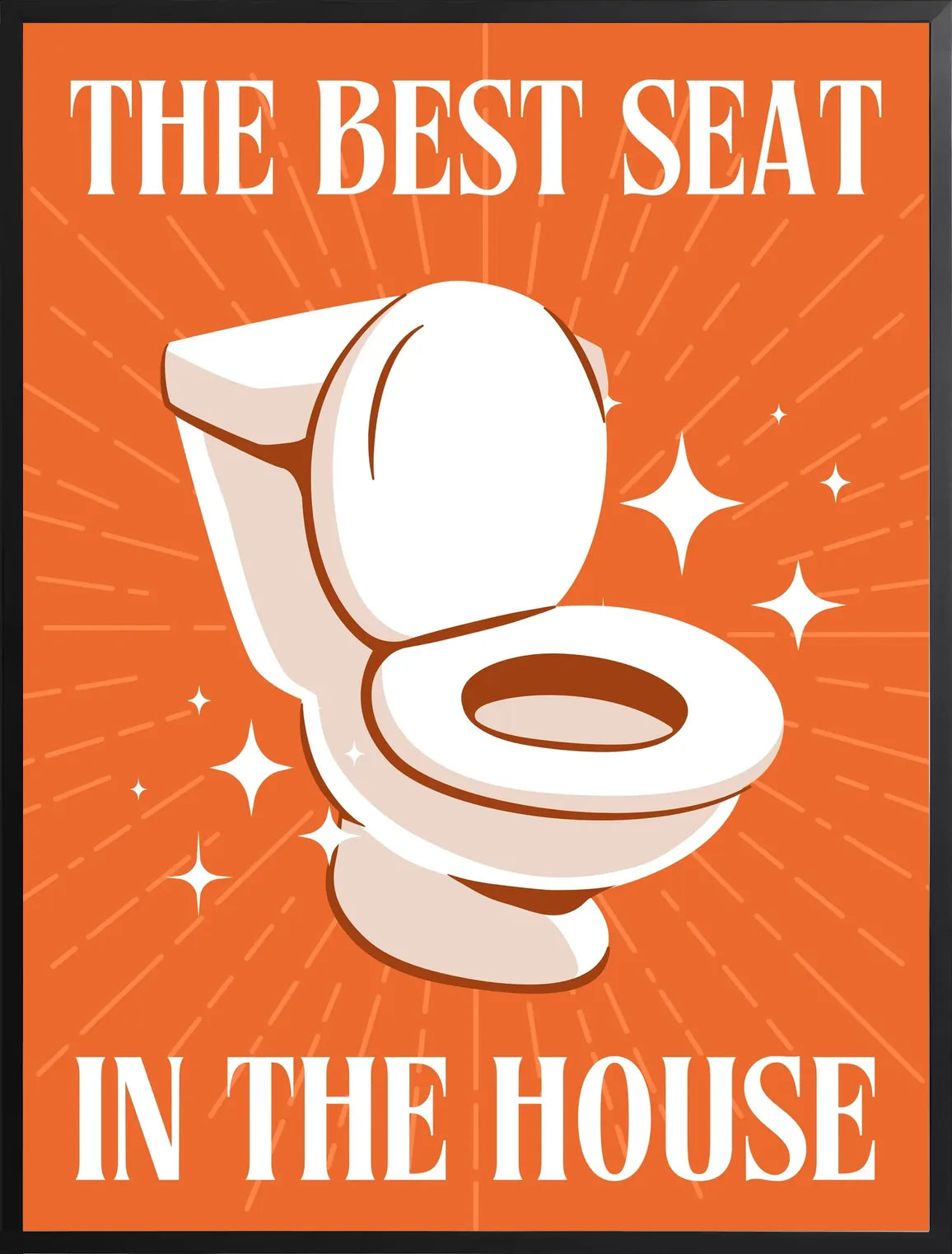 Encadrement noir mat autour des toilettes blanches sur fond orange