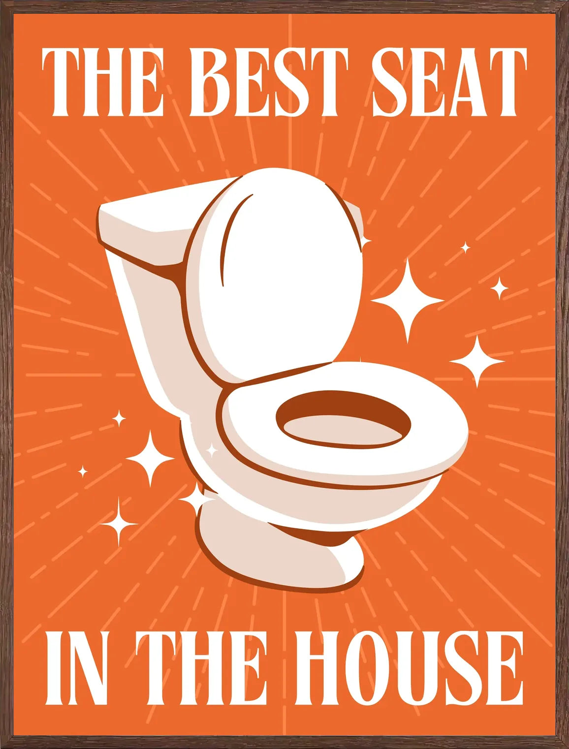 Cadre chene clair entourant l'affiche toilettes humour orange