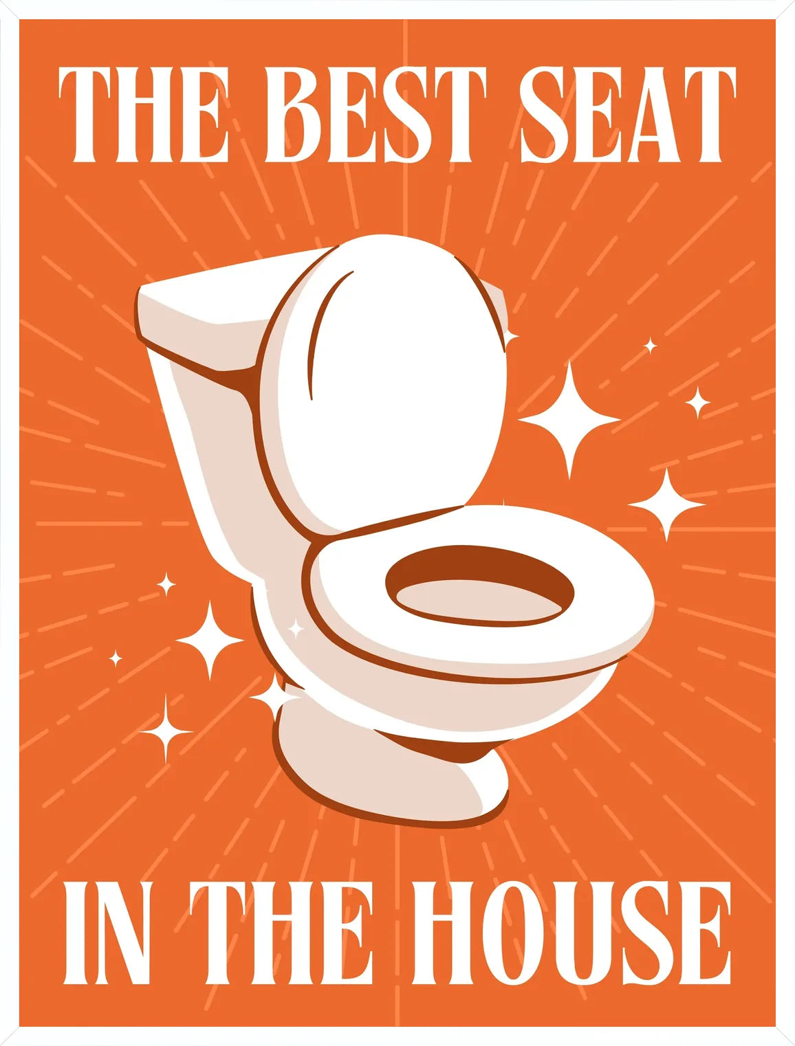 Cadre blanc epure presentant l'affiche WC humour orange