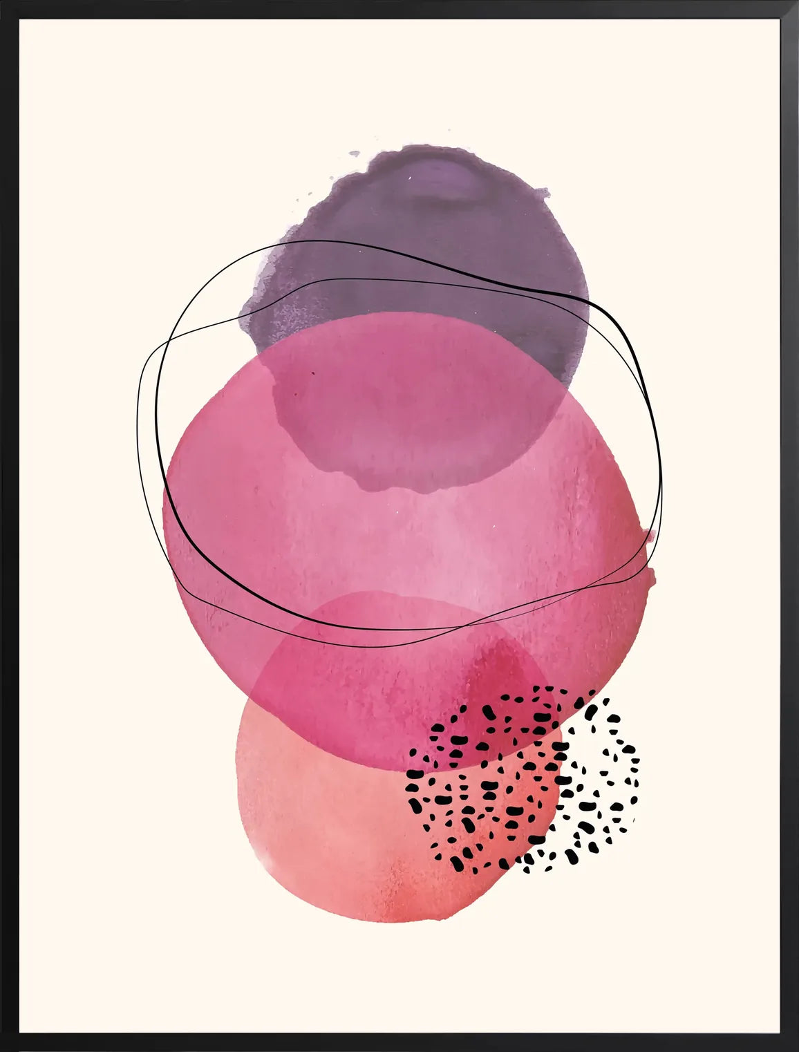 Encadrement noir mat autour de l'affiche boho aquarelle rose