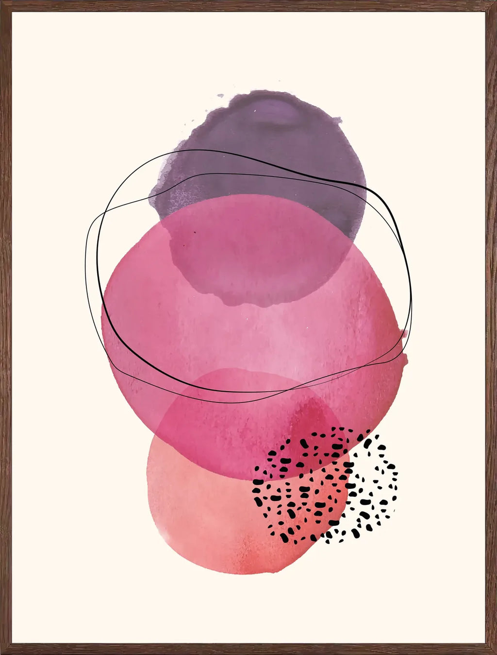Cadre chene clair entourant l'affiche boho aquarelle rose