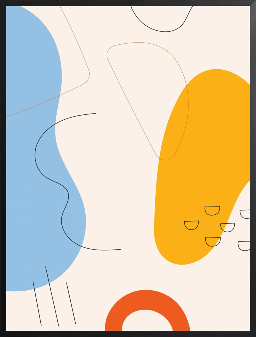 Encadrement noir mat autour de l'affiche boho bleu et jaune