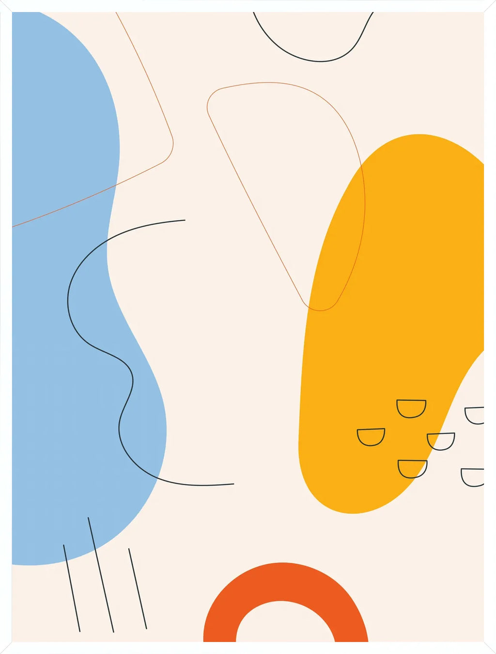 Cadre blanc epure presentant l'affiche boho bleu et jaune