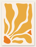 Formes organiques jaunes et orange ondulees sur fond creme, affiche boho abstraite