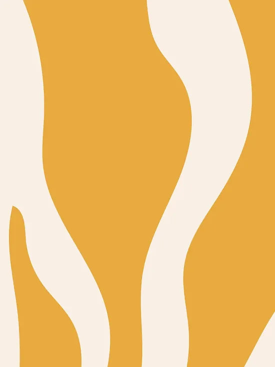 Gros plan sur les formes organiques jaunes de l'affiche boho