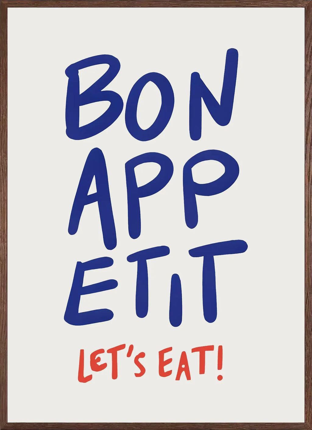 Cadre chene clair entourant l'affiche cuisine Bon Appetit typographie
