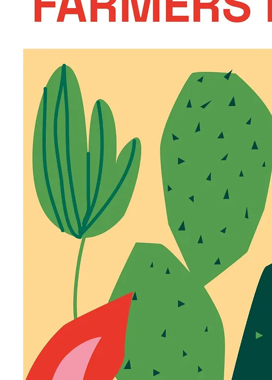 Gros plan sur les raquettes de cactus et la fleur de l'affiche botanique
