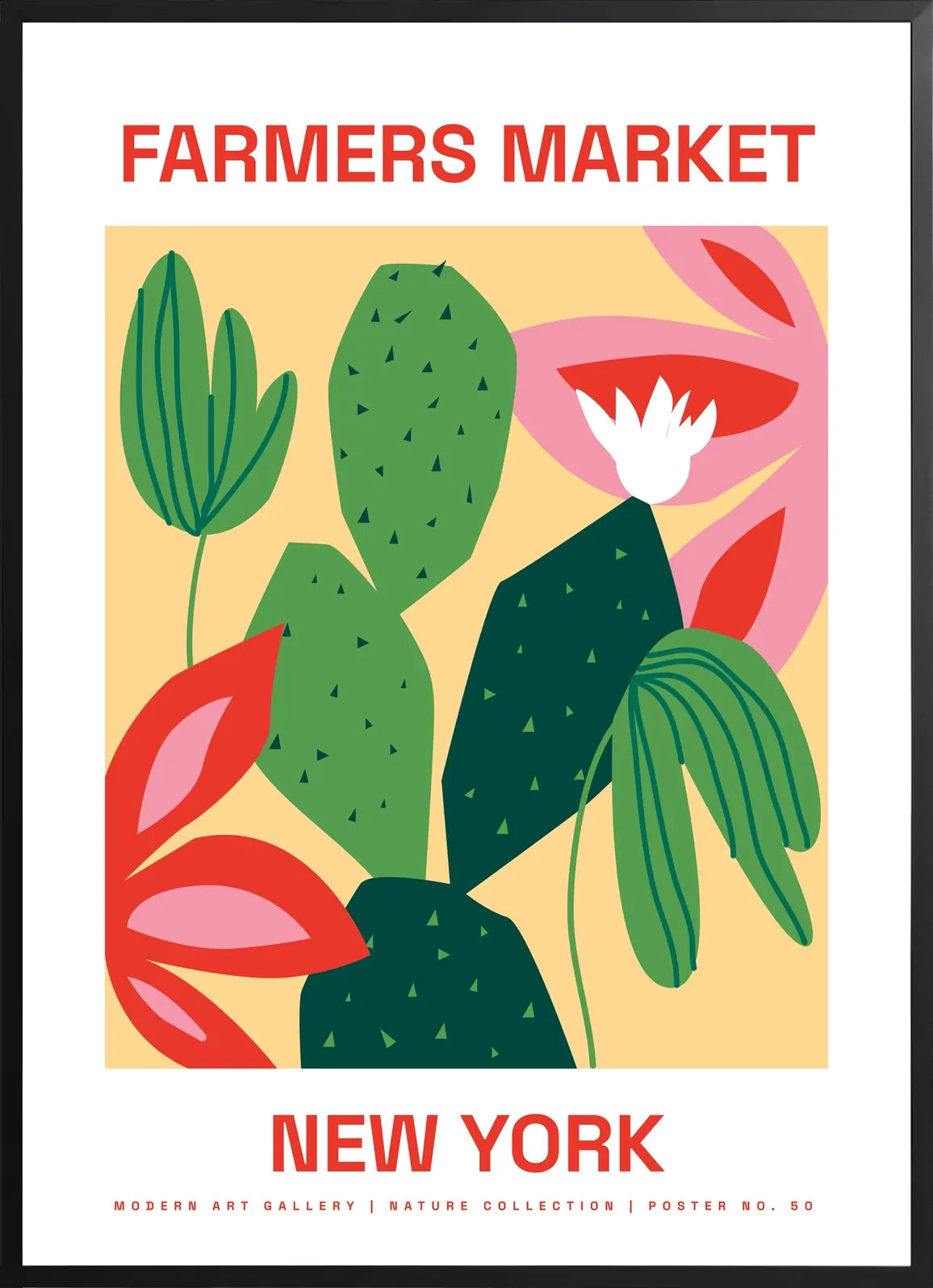 Encadrement noir mat autour des cactus et feuilles botanique