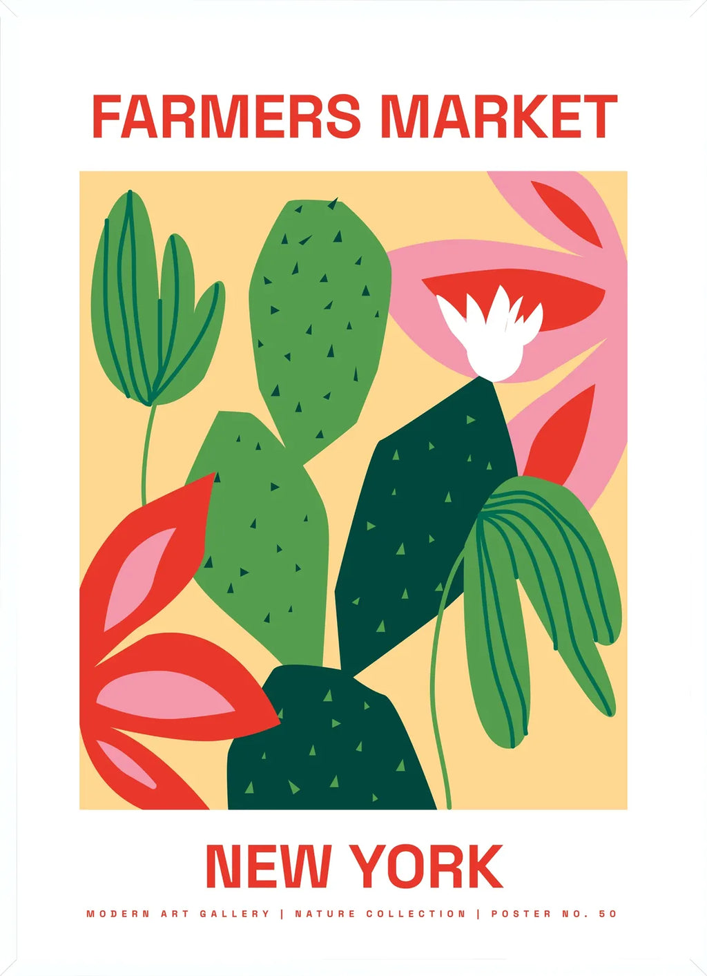 Cadre blanc epure presentant l'affiche botanique cactus New York