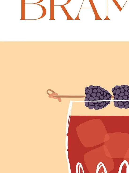 Gros plan sur le verre bramble, mures et tranche d'orange