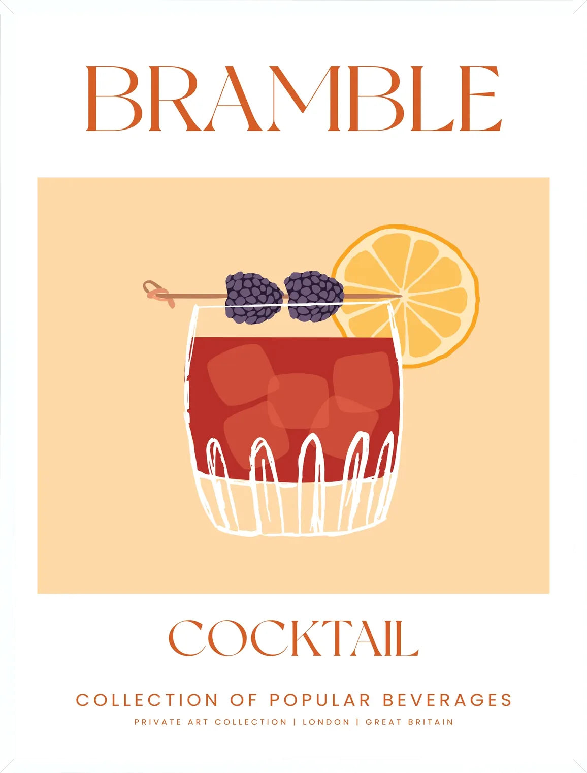 Cadre blanc epure presentant l'affiche cocktail bramble creme