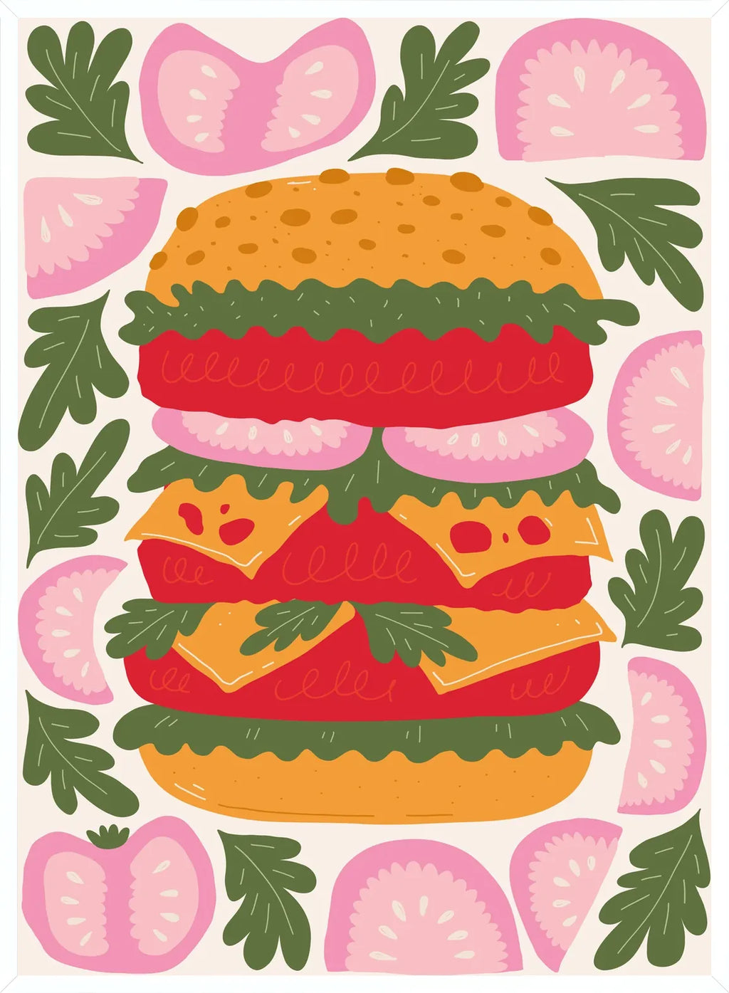 Cadre blanc epure presentant l'affiche cuisine burger tomate