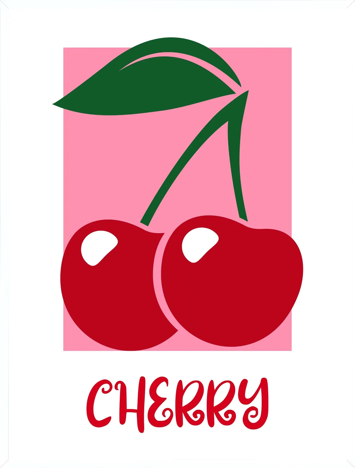 Cadre blanc epure presentant l'affiche cuisine cerises rose