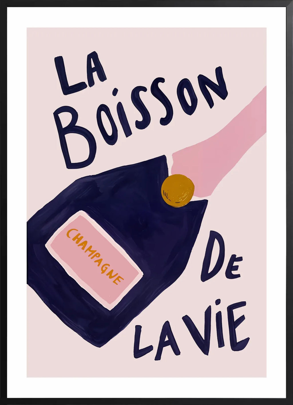 Encadrement noir mat autour de la bouteille de champagne peinte