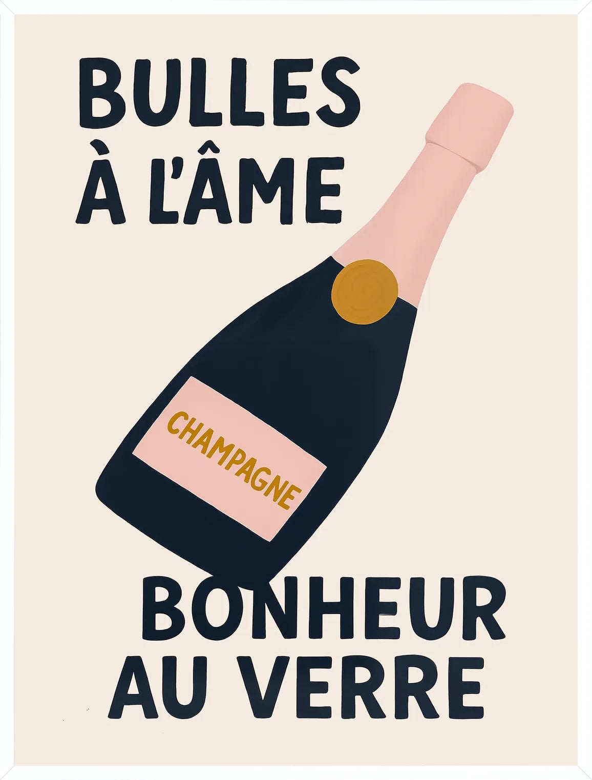 Cadre blanc epure presentant l'affiche champagne bulles a l'ame