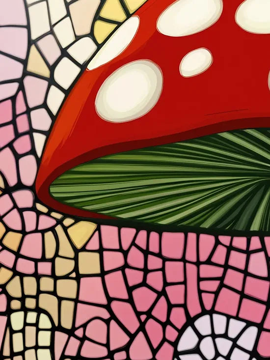 Gros plan sur champignons rouges en vitrail