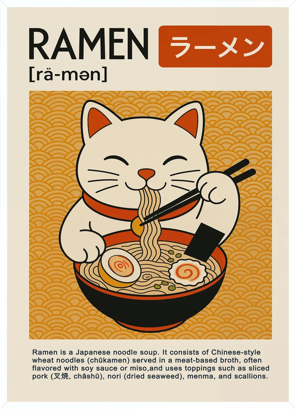 Cadre blanc epure presentant l'affiche ramen chat definition