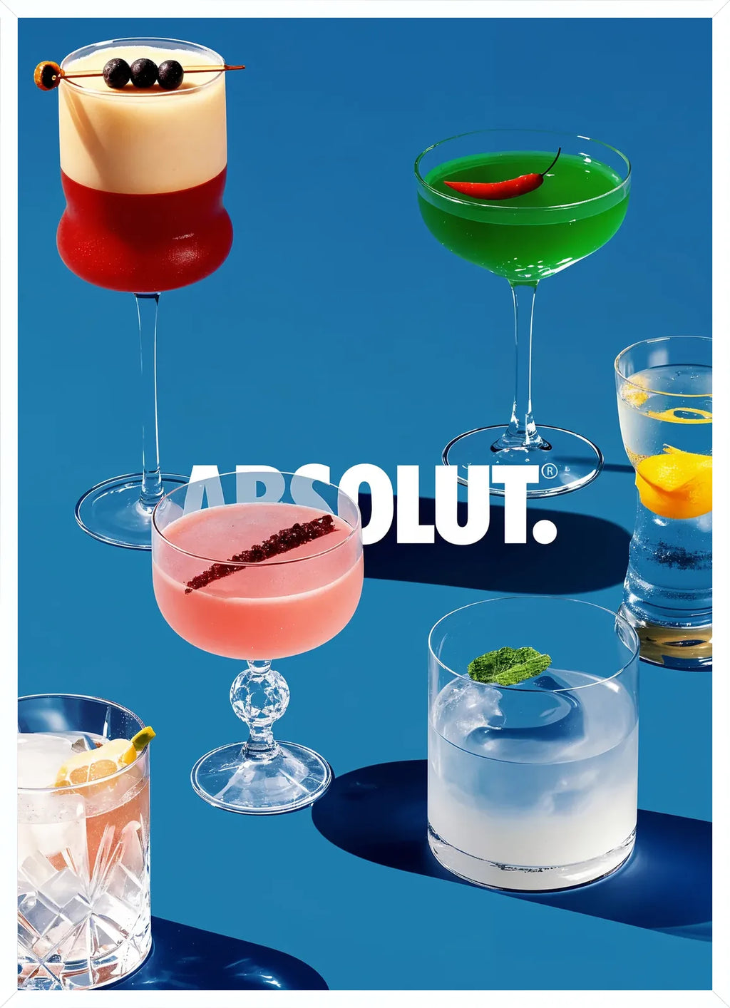Cadre blanc epure presentant l'affiche cocktail collection bleu