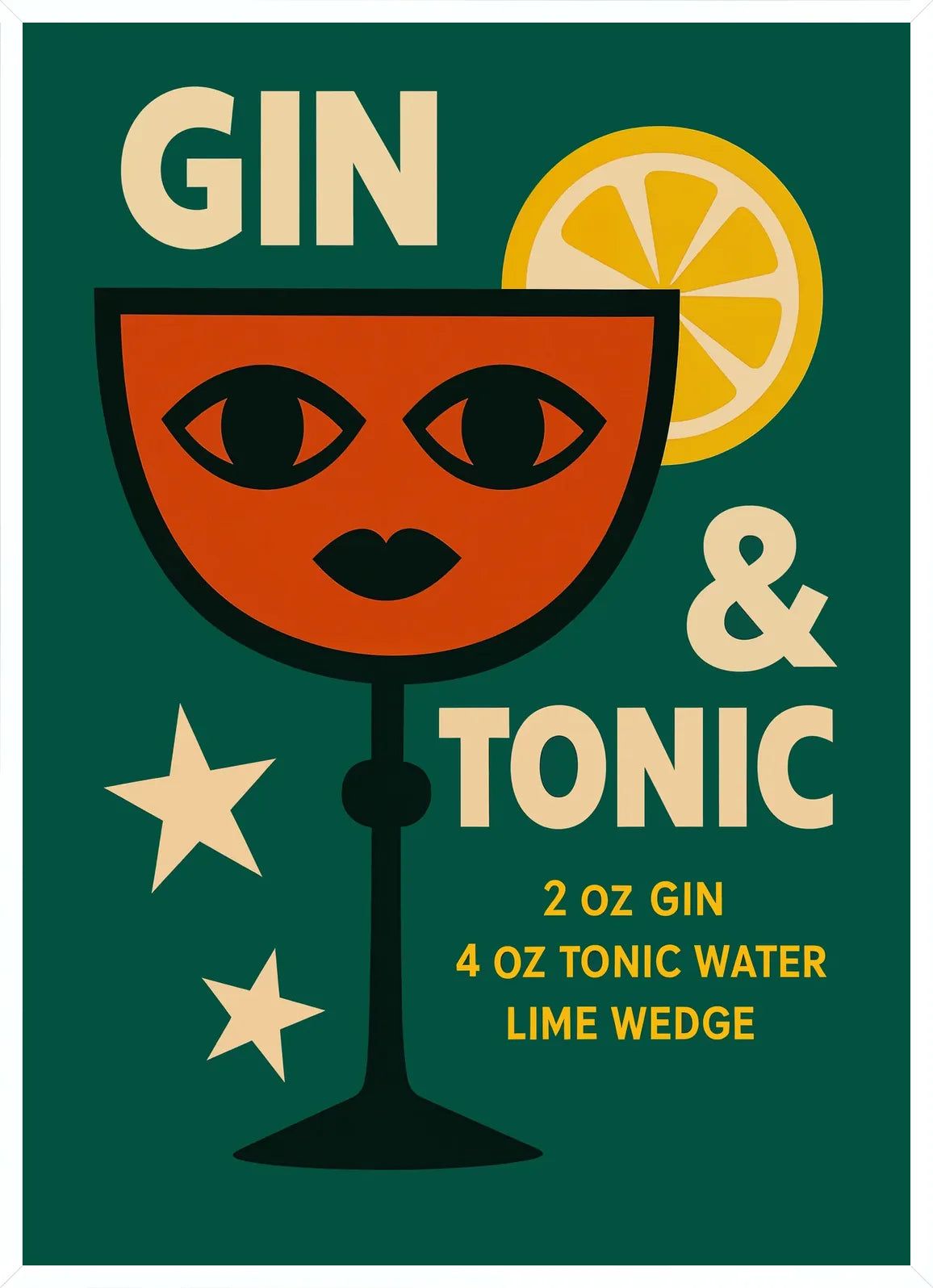 Cadre blanc epure presentant l'affiche Gin Tonic cocktail vert sapin