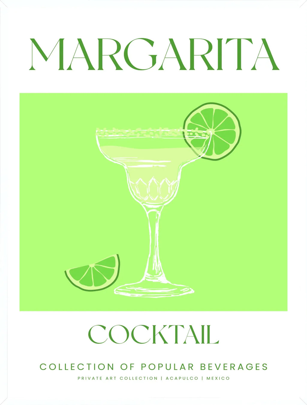 Cadre blanc epure presentant l'affiche margarita cocktail minimaliste