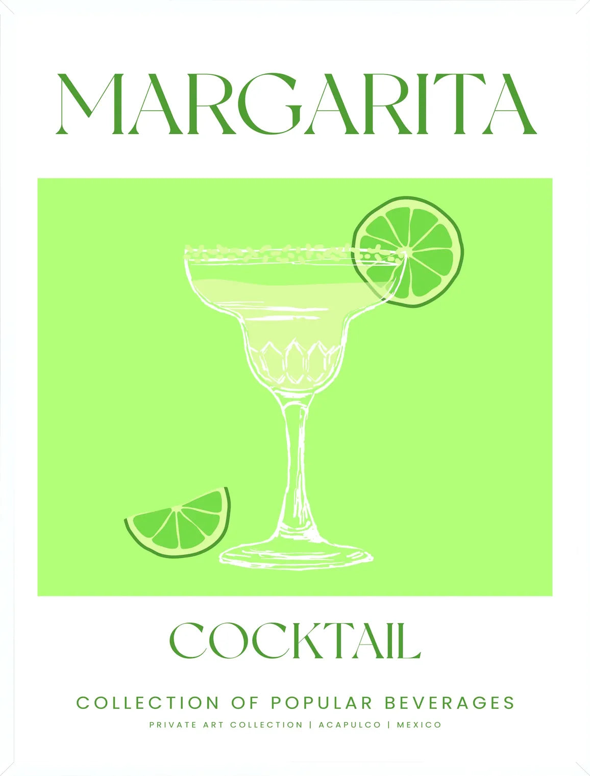 Cadre blanc epure presentant l'affiche margarita cocktail minimaliste