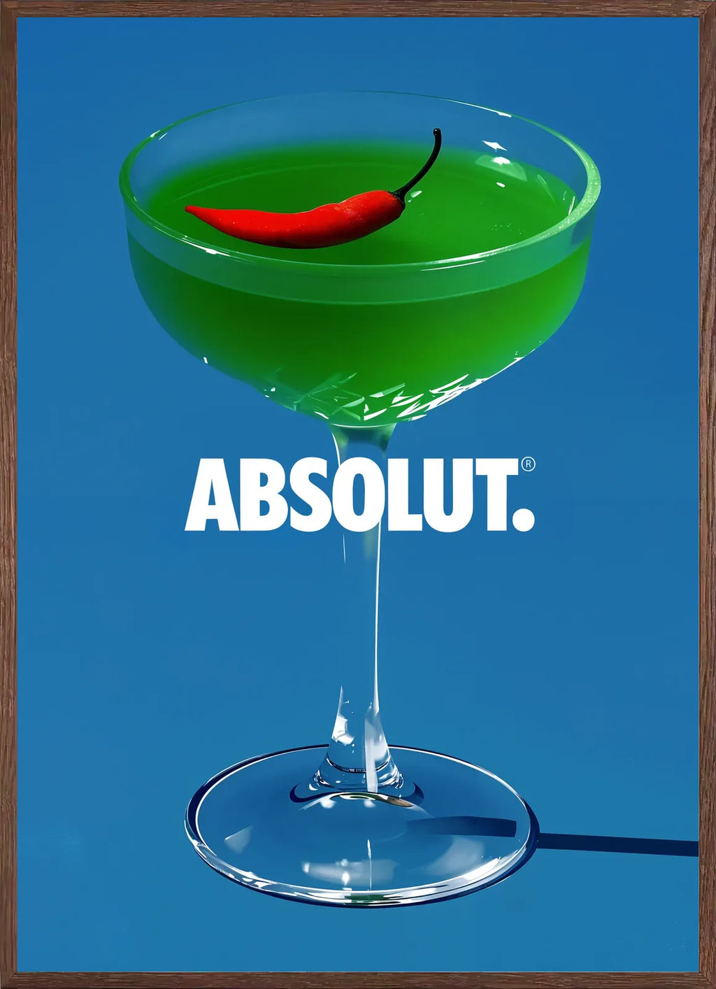 Cadre chene clair entourant l'affiche cocktail piment vert coupe