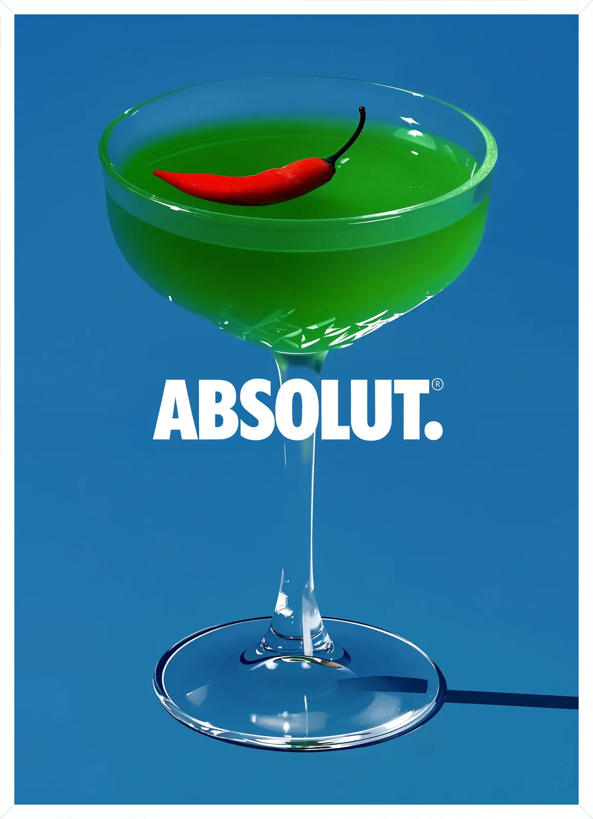Cadre blanc epure presentant l'affiche cocktail piment vert bleu
