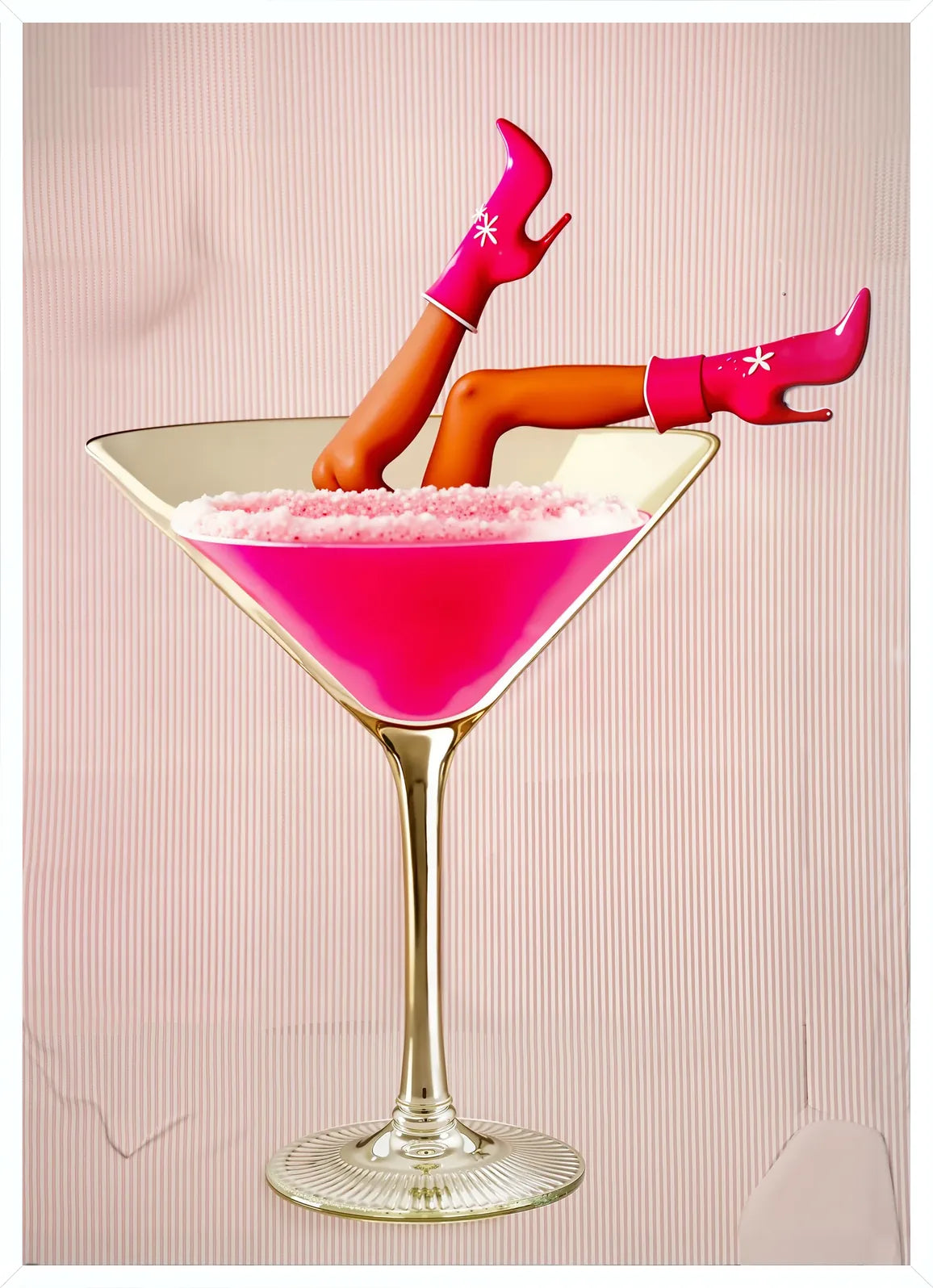 Cadre blanc epure presentant l'affiche cocktail rose kitsch