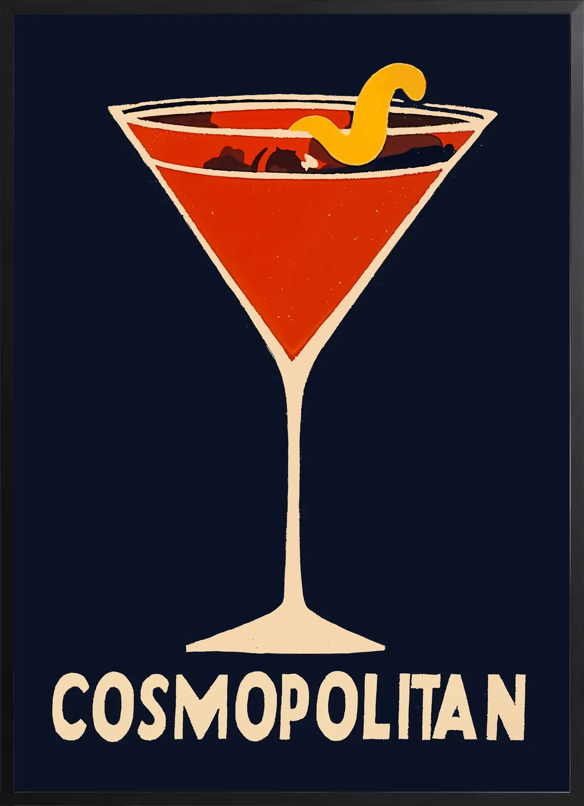 Encadrement noir mat autour du verre a cosmopolitan rouge et orange